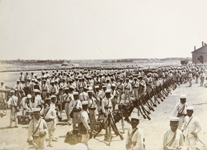 Japanese forces assembled on arrival at Tientsin East Station, Tianjin, 1900