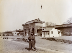 Gatehouse by the Temple of Heaven Railway Station, with German soldier, Beijing