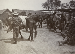 Chinese cavalry, with horses and wheelbarrow