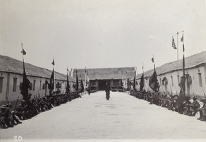 Chinese soldiers by barracks of fort (Headquarters of General Mei)