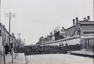 Legation Street barricaded with sandbags, near the United States Legation, Peking Mutiny 1912