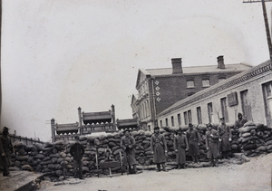 Legation Street barricaded with sandbags, near the United States Legation, Peking Mutiny 1912