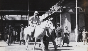 A man leading a racehorse