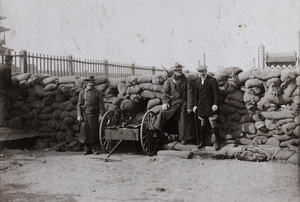 Legation Street barricaded with sandbags, near the United States Legation, Peking Mutiny 1912