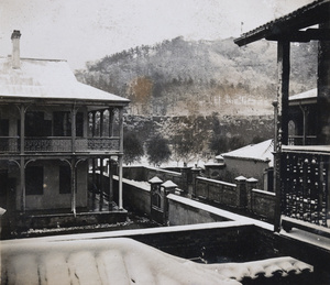 City wall, hill, and houses after snowfall, Nanjing (南京市)