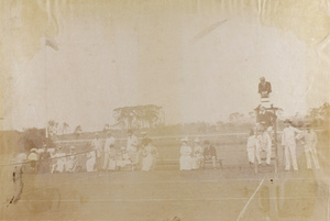 Umpire and spectators at a tennis match, Foochow