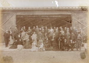 Group at Foochow racecourse, with jockey