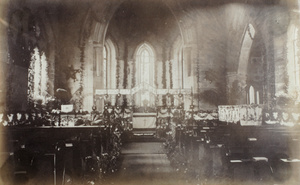 British Episcopal Church, Foochow, decorated for a wedding, 1895