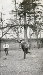 Sir Miles Lampson ‘putting the weight’ (after luncheon sports), at the Tomb of the Princess, Beijing