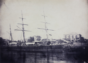 Laundry drying in the rigging, during the summer, HMS Thistle, Tianjin