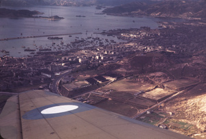Kowloon and the Yau Ma Tei Typhoon Shelter (油麻地避風塘), Hong Kong, from the air, 1945