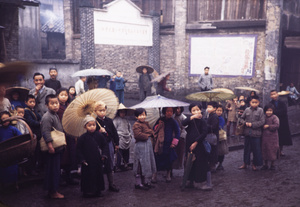 Children with umbrellas, Chungking, 1945