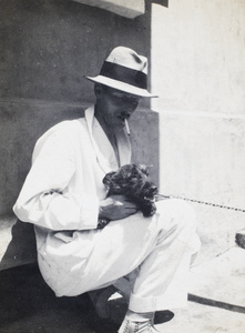 Frank Davidson with his dog Tam, Hong Kong