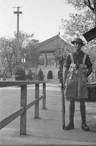 British soldier on guard, St. John's University, Shanghai
