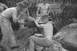 China Marines set up a Browning heavy machine gun