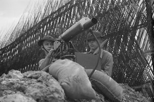 China Marines setting up a Browning heavy machine gun