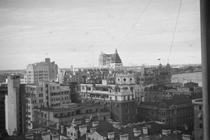 Cathay Hotel and other buildings, viewed from a high vantage point, Shanghai