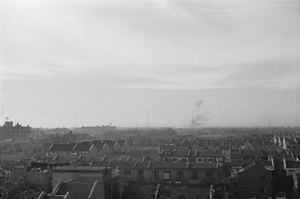 Two radio masts and smoke, Shanghai