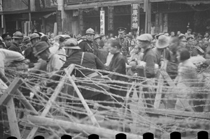 French soldiers at checkpoint barricade, French Concession, Shanghai