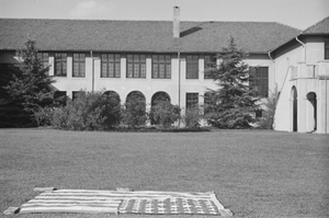 An American flag placed on the lawn, campus of St. Mary’s Hall (圣玛利亚女中), Shanghai