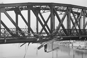 Shell damaged Jessfield Railway Bridge, Shanghai