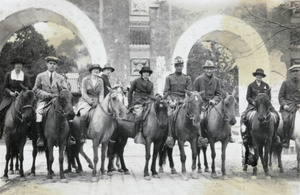 Group of foreigners on horseback, Peking