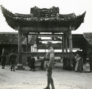 Soldier and ruins of a theatre