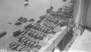 Moored junks and the bund in Canton