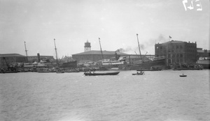 Steamships, including  'Kansu'  (甘肃), at the French Bund, Shanghai