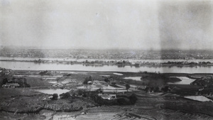 View over fields and the Xiang River towards the city, Changsha (長沙)