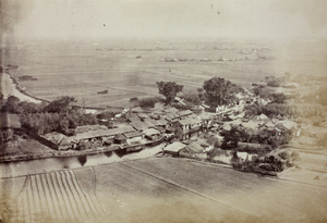 A village or town viewed from the top of Grove Hill (細林山), Shanghai