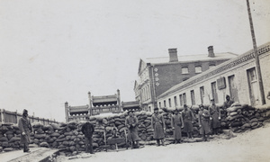 Legation Street barricaded with sandbags, near the United States Legation, Peking Mutiny 1912