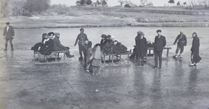 Three paitse, with skaters, Tongzhou Canal, Beijing