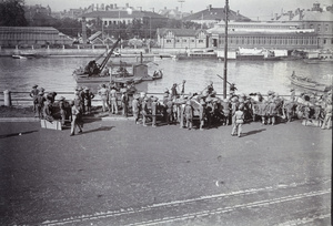 A convict chain gang working on dredging Suzhou Creek, Shanghai