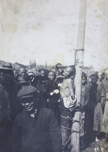 Captured revolutionary tied to a pole